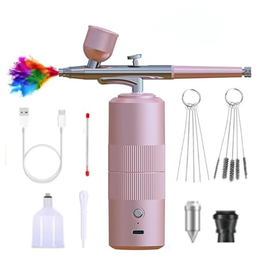 Kit Aerógrafo con Compresor Profesional Airbrush, 36 PSI aerógrafo inalámbrico Recargable para Tatuajes, Maquillaje, uñas, Modelo, Arte Hobby - para Profesionales y Principiantes (Pink-A05)