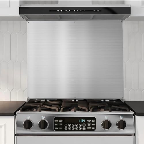 Plowo 24" By 30" Stainless Steel Stove Backsplash, Range Hoods Backsplash Wall Shield Metal Panel, Ultra Flat Splatter Guard for Stovetop, 6 Pre Drilled Holes for Easy Installation by Plowo - Used condition - Image 6