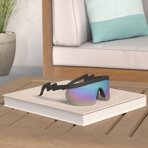 Image of ShadyVEU Semi Rimless Neon Rainbow Sunglasses Mirrored Lens UV Protection 80s Retro Rave Shades Crooked ZigZag Bolt Arm