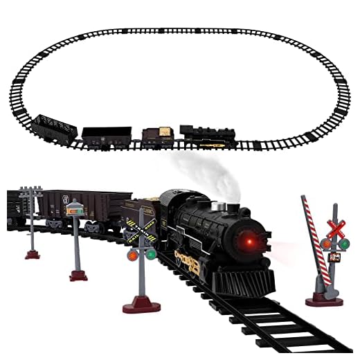 TOYANDONA Juego de Tren Eléctrico para Niños Juego de Tren a Batería Tren de Juguete Eléctrico con Motor de Locomotora de Vapor Juego de Tren de Ferrocarril con Luces Y Sonidos de Humo