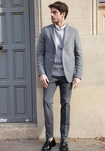 Men's V-Neck Herringbone Blazer Formal Slim Fit Tweed Blend Sports Jacket for Party4