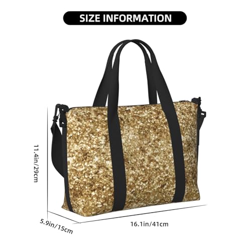 Gold Confetti Glitter Foldable Travel Tote Bag With Multiple Pockets Durable Weekend Overnight Duffel Bag For Gym Camping Hiking Business Trip3