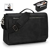 RAINSMORE Aktentasche Herren Leder Wasserdichte Umhängetasche Laptoptasche 15,6 Zoll Vintage Groß Arbeitstasche Messenger Bag Schultertasche für Arbeit Büro Uni Schule