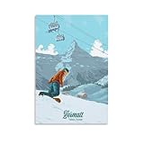 WLQZFRWV Zermatt Snowboard-Poster, Leinwand, Poster, 