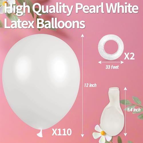 Image of Pearl White Balloon 110pcs, 12 Inch Thickened Latex Party Balloons Helium Bright Color for Birthday Baby Shower Wedding Party Supplies Arch Garland Decoration