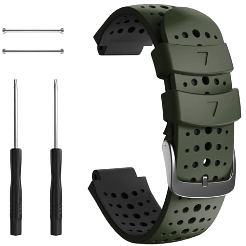 Correa para Garmin Forerunner 235, Correa de reloj de silicona suave compatible con Garmin Forerunner 235/220/230/620/630/735 XT (Negro+Verde militar)