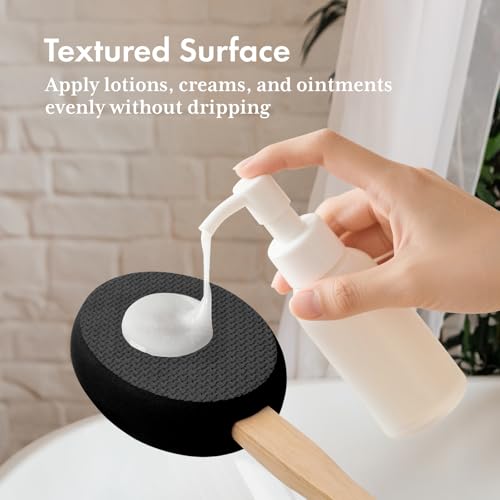 Image of AmazerBath Lotion Applicator for Back, Feet, 4 Replacement Pads with 17 inch Curved Handle, Back Sunscreen Applicator for Kids, Elderly, Women, Apply Skin Cream Medicine Moisturizer Tanner, Black
