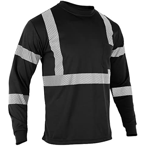 BLKNIGHTS High Visibility Reflective Safety Shirt for Men ANSI Class 2 Construction Work Black Long Sleeves Shirt(Long,2XL) Cover