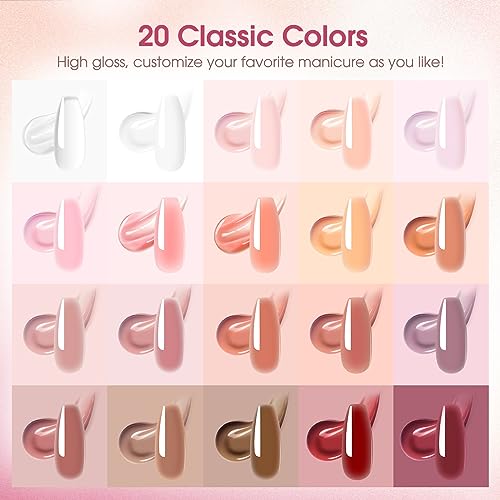 ROSALIND Poly Nail Gel Kit -20 Colors + 72Nail Art Accessories Kit, Nude Clear Poly Nail Gel Nail Kit Starter Kit with Big U V Lamp Slip Solution for Pink Nail Extensions Gel Dual Forms Nail Brush - Thumbnail 3