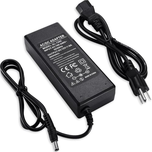 Image of TOBWOLF 3 Prong DC 12V 8A Power Supply Adapter, 96W AC 100V-240V to DC 12V 8A Transformer, 12V-8A Switching Adapter AC/DC Converter, AC/DC Transformer for LED Strip Lights, CCTV Camera, 3D Scanner