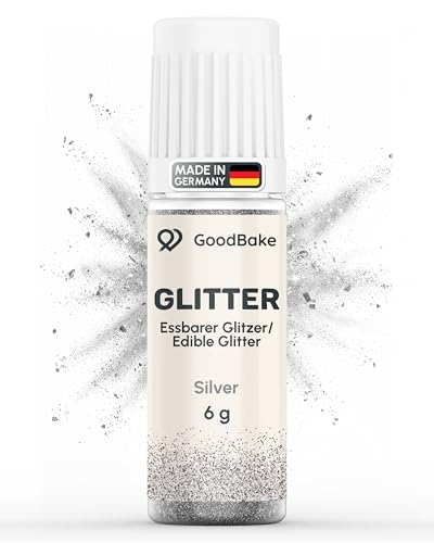 GoodBake Essbarer Glitzer Silber 6g | zuckerfrei vegan & geschmacksneutral | Glitzer für Getränke Cocktails Torten mit Lebensmittelfarbe Pulver | Made in DE | Edible Glitter | Glitzerpulver essbar