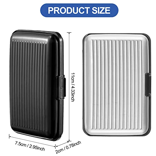 BBTO 2 Pieces Credit Card Holder Slim Mini Rfid Blocking Credit Card Protector Aluminum Business Box Metal ID Organizer Wallet with 6 Slots for Women Men(Black, Silver)4