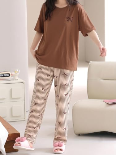 Image of Louis Luxe Cotton Blend Womens Korean Night Dress|| Full Pyjama Set || Korean Nightsuit ||Women Nightwear ||Round Neck Full Sleeve Nightsuit || Loungewear || Everyday Nightdress (ND-11)