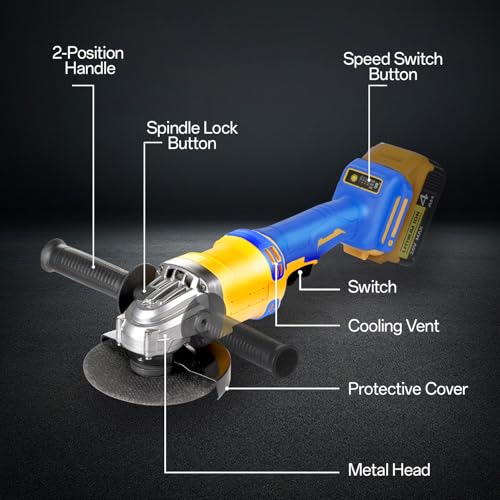 Cordless Angle Grinder Compatible with Dewalt 20V Max Battery(NO Battery) Brushless 4-1/2\" Angle Grinder for Cutting, Griding, Polishing(10000RPM) (NO Wheels) - Thumbnail 7