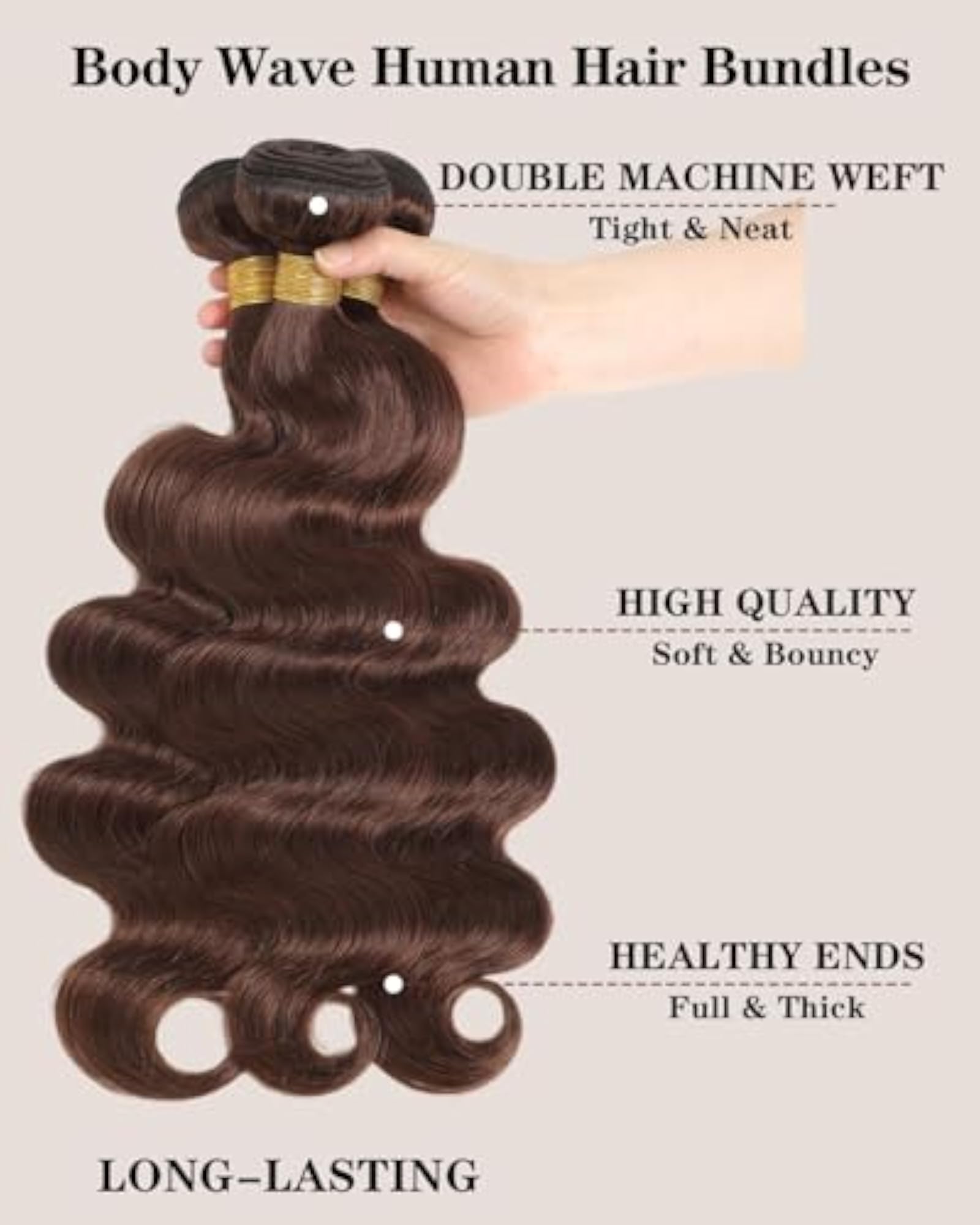 Women's Light Brown Body Wave Human Hair Extensions with Closure