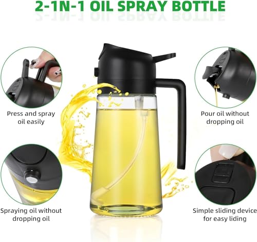 Image of Glass Oil Sprayer And Dispenser Bottle For Kitchen,2 In 1 Olive Oil Sprayer And Dispenser, For Cooking,Kitchen,Bbq, Air Fryer, Salad, Frying, Baking Oil Sprayer Bottle