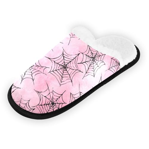Halloween Spiders Web Watercolor Pink Slippers For Women Men Soft Memory Foam Non-Slip Hallowmas Winter Indoor House Shoes Travel Slipper2