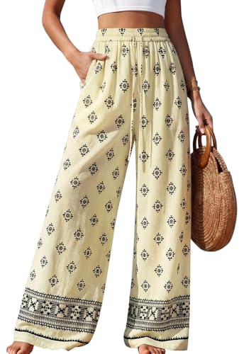 Image of PRETTYGARDEN Womens Pants Elastic Waist Striped Lightweight Palazzo Pant