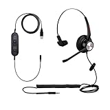 USB Computer Noise Canceling Headset with Microphone for Laptop Dragon Voice Recognition Speech PC Headphone for Call Center Work, Monaural 3.5mm/USB Telework VoIP Softphone Headset for Zoom,Teams