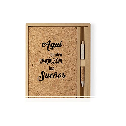 Regalo Navidad Empresa. Cuaderno A5 de Corcho con Bolígrafo, 80 Hojas Blancas, Libreta Personalizada con Caja de Regalo Regalo profesora infantil