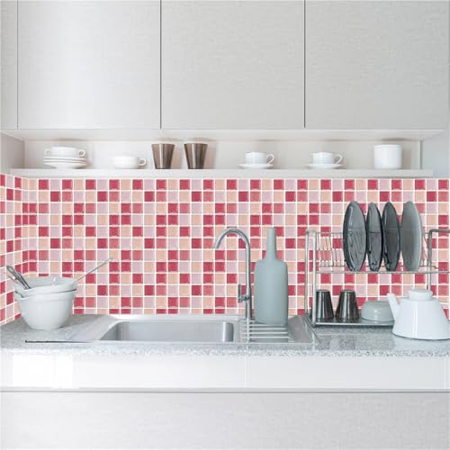 20PCS Fliesenaufkleber Mosaik Fliesen Klebefolie Selbstklebend 10cmx10cm Wandfliese Aufkleber Wasserdicht für Küche,Schrank,Möbel,Tisch (Rot)