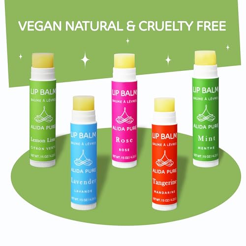 ALIDA PURE Aria Lip Balm Collection, Vegan Set, Beeswax Free, with Organic Jojoba and Avocado Oil, Vitamin E, Natural Moisturizer for Dry, Chapped Lips, 5 Tube Set