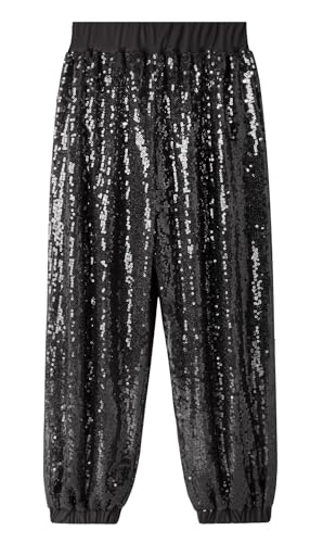 SEAUR Kinder Pailletten Hose Hip Hop Tanzhose Mädchen Jungen Party Tanz Streetwear Glitzer Jogginghose Elastischer Bund - 150(EU 146-152)