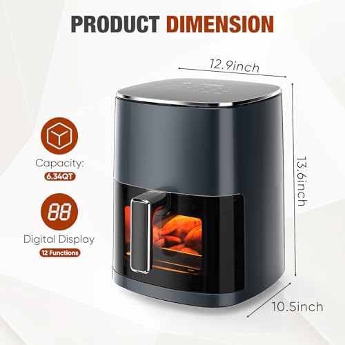 Image of Sweetcrispy Air Fryer 6QT with Window, Square Airfryer Oven 12-in-1 for Family, 400F Rapid Air Crispy Technology, Roast Bake Dehydrate, Nonstick & Easy-Clean Basket,Grey