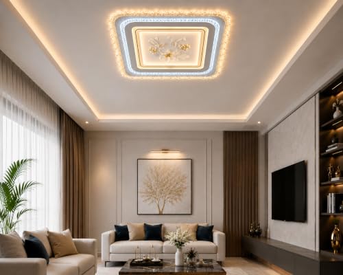 Image of FILLISKA Aluminium Luxurious 3 in 1 Led Ceiling /Wall Chandelier Light with 3 Step Colour Changing Function (Acrylic White Square-617-3SQ)