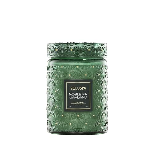 Voluspa Noble Fir Garland, Large Candle Jar, 18oz, Coconut Wax Bl...