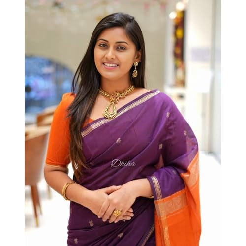 Image of Original Maheswari Cotton Silk Saree for Women | Kanjivaram Pure Silk Cotton Sari with Blouse | Zari Work | Tassels | Handloom Weave