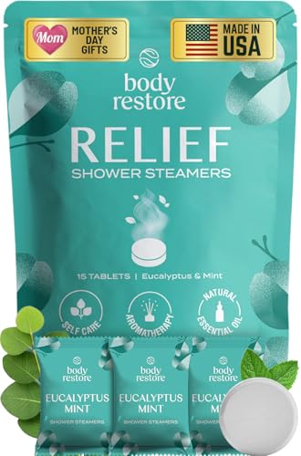 Body Restore Shower Steamers Aromatherapy 15 Pack – Mothers Day Gifts for Mom, Spa Gifts for Women, Relaxation Stress Relief Self Care – Eucalyptus Essential Oil Tablets