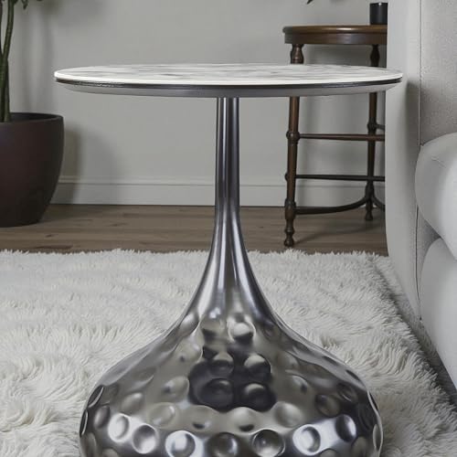 Image of The Attic Luna Marble Top End Table Round Modern Decor,Titanium
