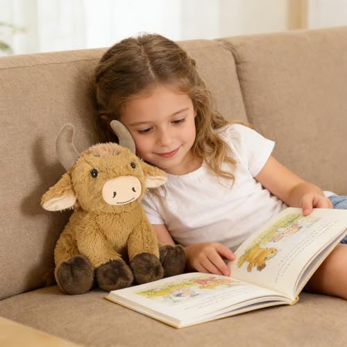Image of Ditucu Bull Stuffed Animal 8 inch Cute Realistic Cow Plush Toys Ultra Soft Plushies Gifts for Kids Khaki