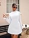 YMDUCH Women's Elegant Long Sleeve Mock Neck Backless A-line Party Mini Dress White