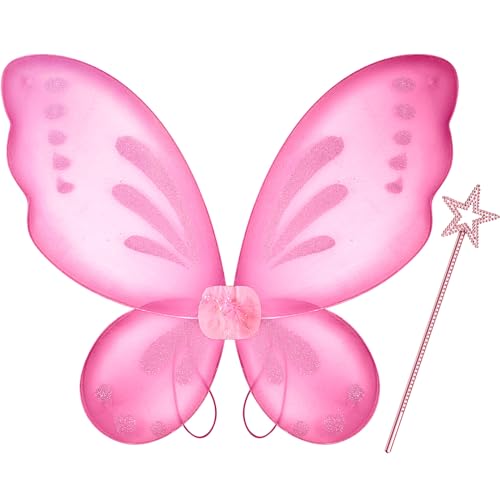Sratte Fairy Princess Butterfly Wings Girls Kids Butterfly Costumes Set Star Wands Adults Christmas Birthday Party