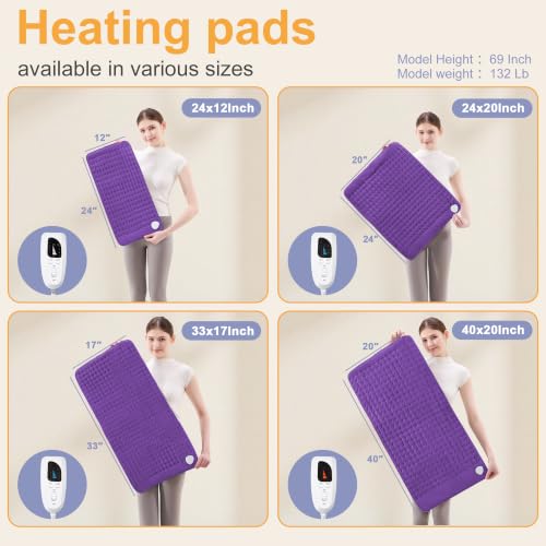 Image of Heating Pad,Electric Heating Pads,Heating Pad for Back,Purple,24x12 Inch | Heating Pads for Shoulder,Neck,Abdomen,Knee,Arms,Legs,Heat Pad for Birthday Father Mother Gift Women Men,6 Heat Settings