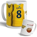 DEREGALOOS Taza Personalizada Baloncesto ACB con Nombre y Número. Diseño Tipo Camiseta Inspirado en Equipos Nacionales. Regalo para Fans del Basket. Taza Niño, Niña, Hombre o Mujer (Gran Canarias)