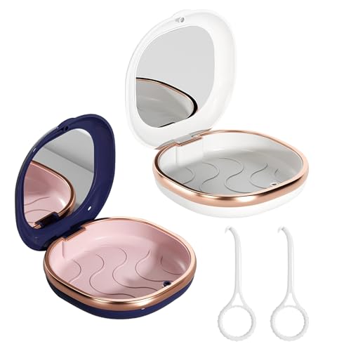 EOAMGO 2 Pack Retainer Case with Mirror Retainer Case with Removal Tools for Invisalign Aligners Portable Denture Box Mouth Guards Travel Cases Braces Orthodontic Box for Night Guards