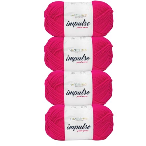 Image of WOAFashions Impulse Hand Knitting & Crochet Yarn, Premium Acrylic, 4 : Medium (Poppy Fuchsia) (4x100gms / 14.1oz)