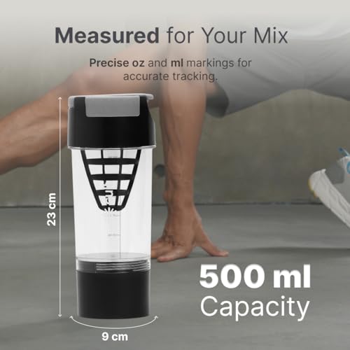 Image of CULT Cyclon Shaker Bottle 500ml with Mixer Ball & Storage, Leakproof, Portable Protein Shaker for Gym, Fitness & Travel - Black Grey