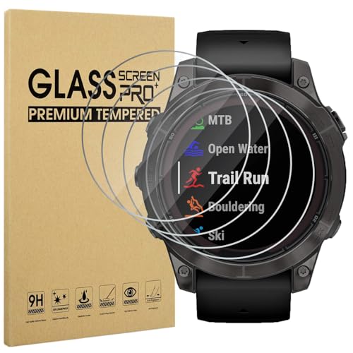 4 Pack Anti-Scratch Film for Garmin Fenix 7/7 Pro Screen Protector, HD Tempered Glass Protective Cover for Garmin Epix Pro Gen 2 47mm Smartwatch, 9H Hardness, Bubble-Free, Easy Installation