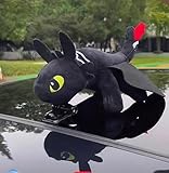 JIXIAOZUAN Dragon Car Accessory, Toothless Car Accessory, Toothless Dragon Toy, Double Evil Spirit Doll with Suction Cup, Dragon Stuffed Plush Animal with Movable Wings (10.6''Black)