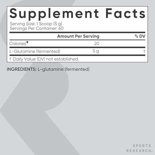 Image of Sports Research L-Glutamine - Workout Recovery, Immune Health & Gut Health Support - 5 G Per Serving - 10.58 Oz