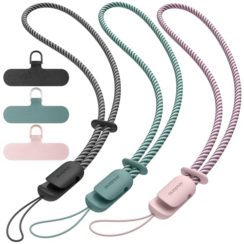SURPHY 3 Pack Phone Wrist Strap, with CellPhone Tether Tab, Adjustable Phone Lanyard Anti-Theft Phone Strap, Black & Green & Pink