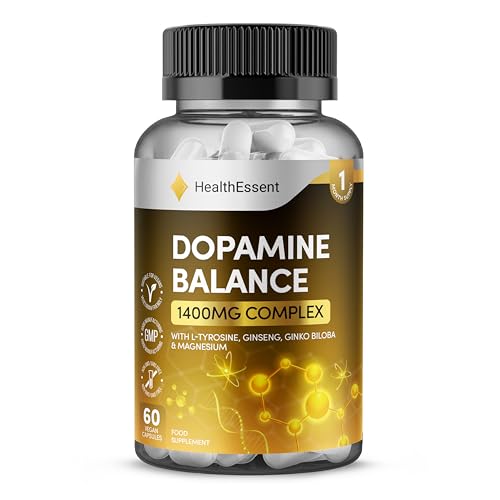 HealthEssent Dopamine Balance Complex L-Tyrosine L-Theanine Ginkgo Biloba & Magnesium Dopamine Precursor for Natural Mood & Focus Formula 60 Vegan Capsules