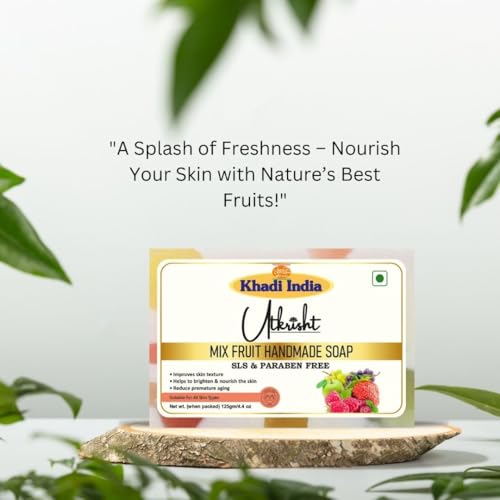 Image of Khadi Mix Fruit Handmade Bathing Soap Bar 125g (Pack of 3) | Natural & Herbal | Glowing & Brightening Skin | Deep Cleansing | For Breakouts & Clear Pores | All Skin Types | For Men & Women