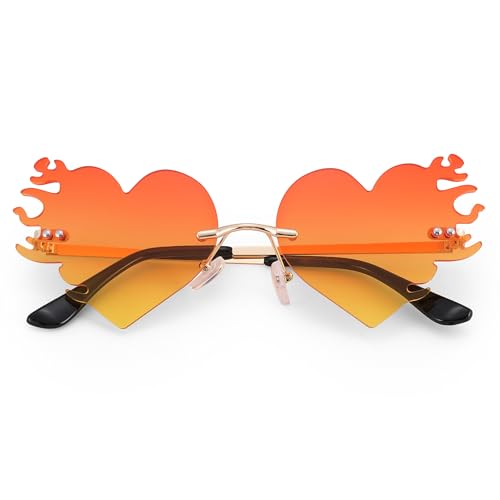 Fire Flame Sunglasses for Women - Heart Shaped Rave Prom Sun Glasses Women - Halloween Festival Shades3