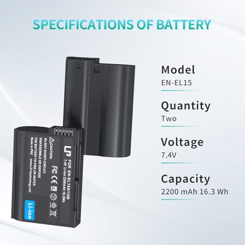 EN-EL15 Battery Pack, LP 2-Pack EN-EL15 EN EL15a Rechargable Li-ion Replacement Battery Compatible with Nikon D7500, D7200, D7100, D7000, D850, D750, D500, D810a, D810, D800e, D800, D610, D600 & More by LP - Image 5