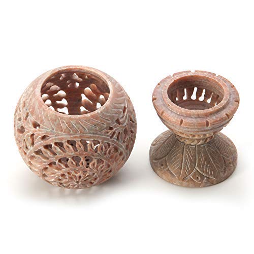 White Whale Hand Carved Soapstone Tealight Candle Holder Gift Set With Floral Shaped Carving Work Handmade Tea Light Holders For Yoga Home Décor Spa Votive Use #TOP1